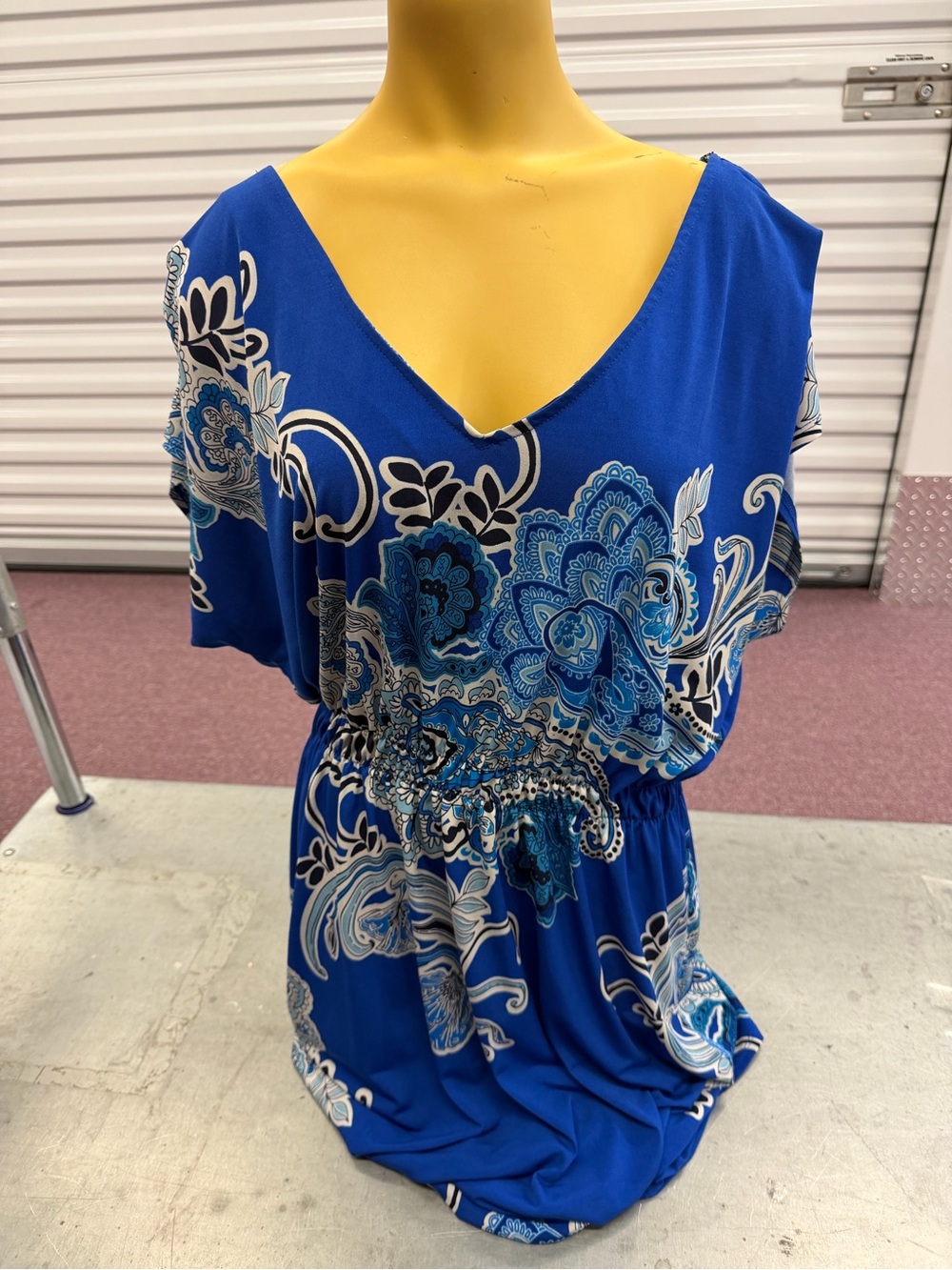 Shelby & Palmer Royal Blue Paisley V-Neck Asymmetrical Dress sz 16